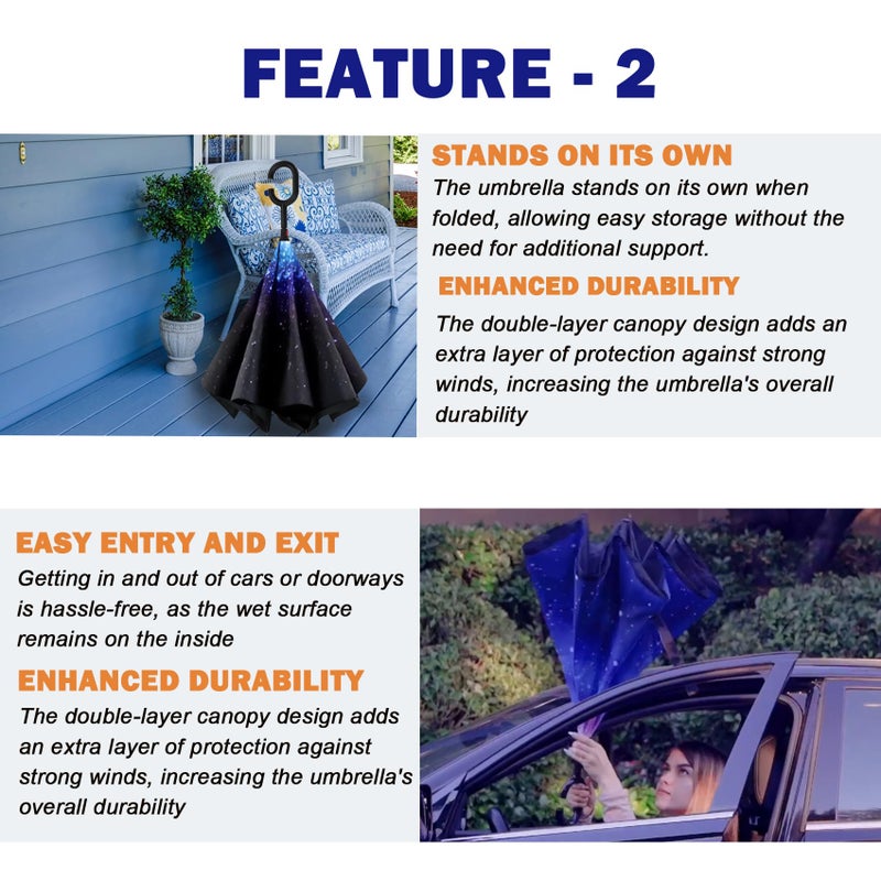 SIEPASA Spar. Saa Double Layer Inverted Umbrella with C-Shaped Handle, Anti-UV Waterproof Windproof Straight Umbrella for Car Rain Outdoor Use - Image 3